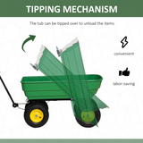 Outsunny 125L Heavy Duty 4-Wheel Garden Cart with Tipping Mechanism – Steel Trolley Wheelbarrow, Green