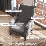 HOMCOM Retro Tufted Club Armchair with Padded Seat & Solid Wood Legs – Vintage Accent Chair, Dark Grey