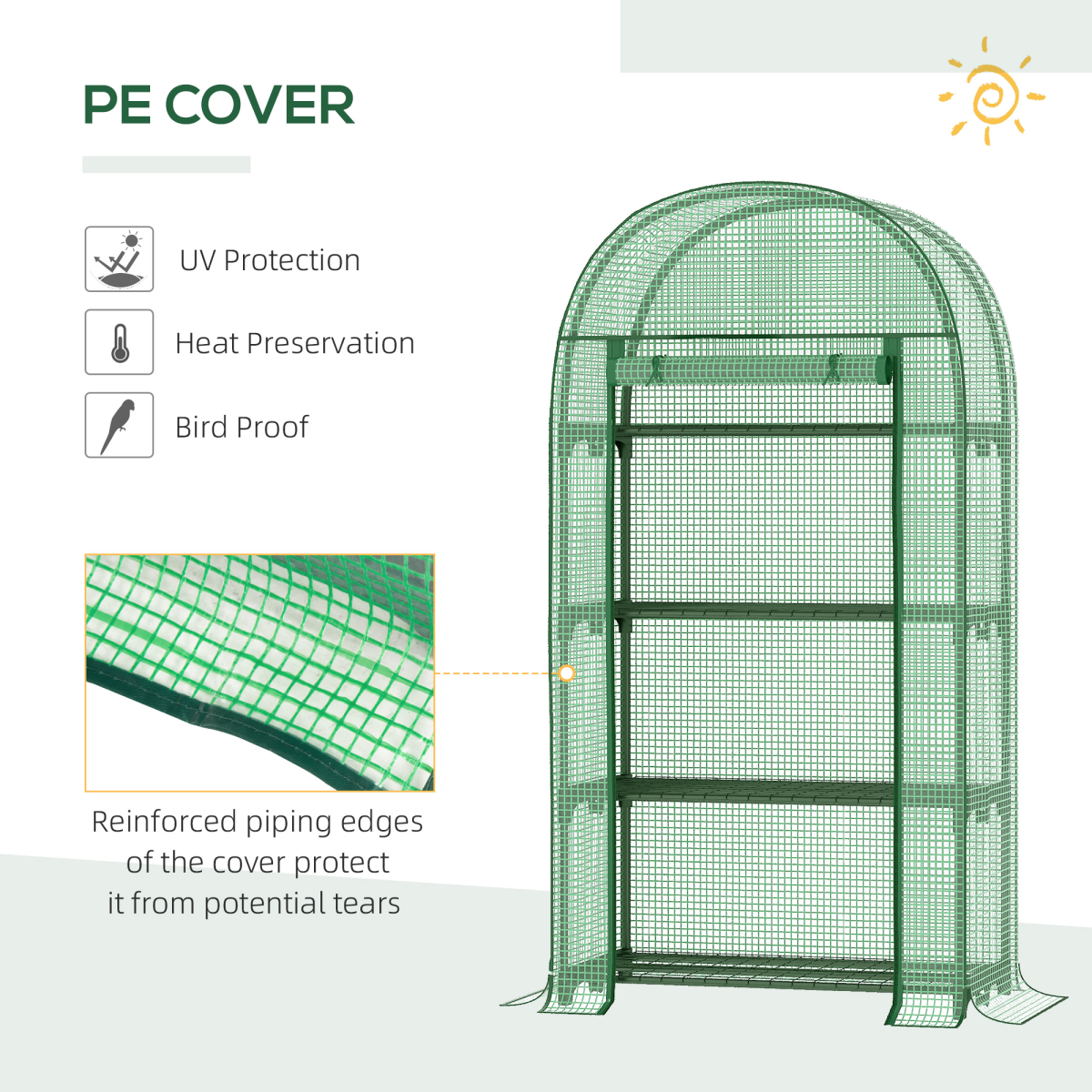 Mini Walk-In Greenhouse with Metal Shelves & Roll-Up Door – Compact Outdoor Plant Growing, Green