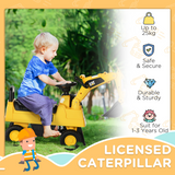 HOMCOM CAT Licensed Kids Ride-On Digger with Controllable Shovel and Under-Seat Storage – For 1-3 Years