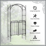 Outsunny Metal Garden Arch Gate with Double Doors & Side Trellis – Decorative Arbor for Climbing Plants, Black
