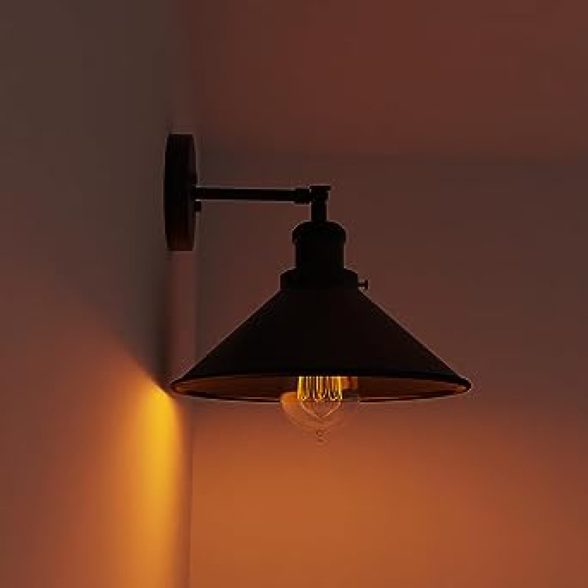 LEDSone Vintage Wall Sconce with Black Cone Metal Shade – E27 Retro Wall Light for Home, Restaurants & Cafés