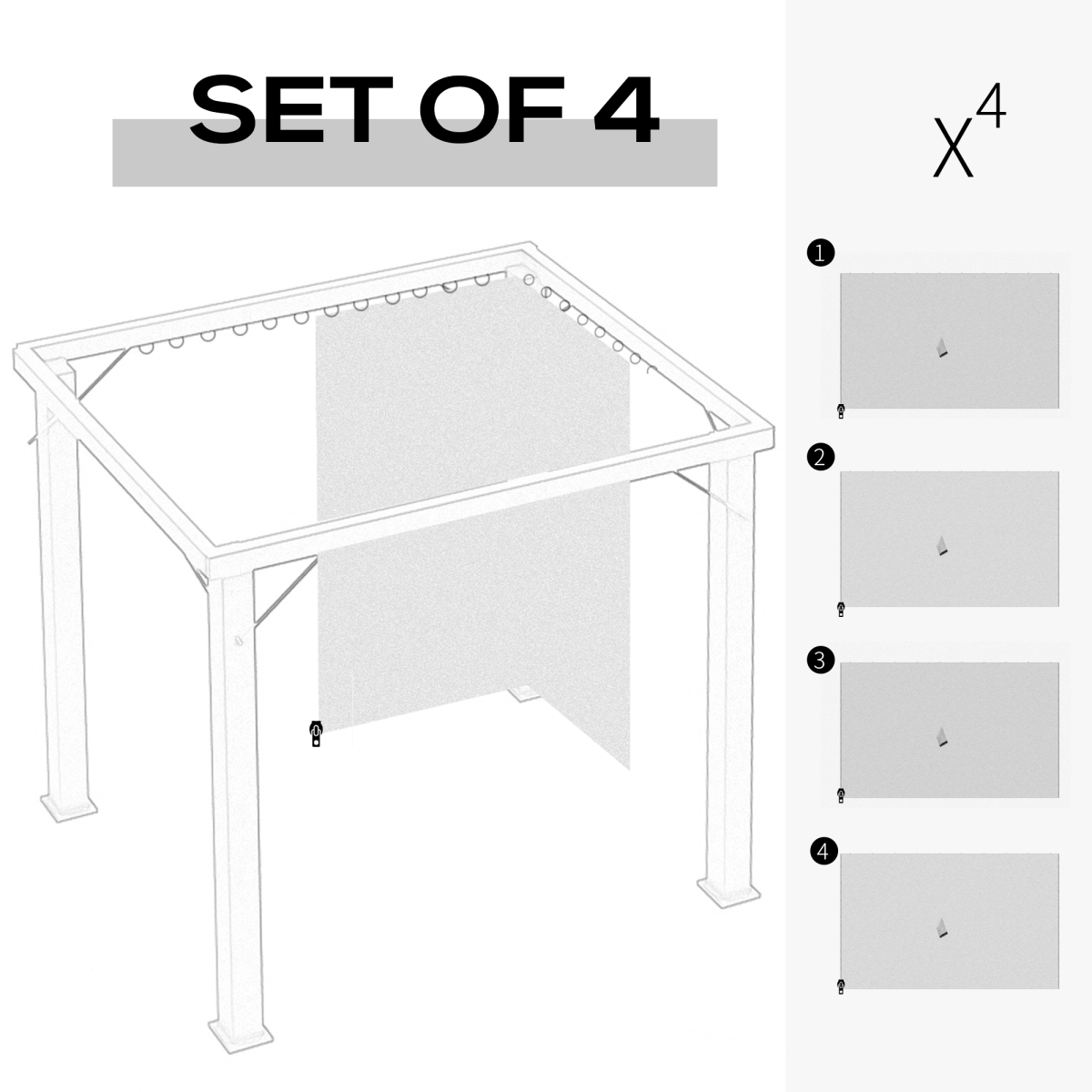 Outsunny 4-Pack Gazebo Privacy Sidewalls for 3x4m Gazebos with Double-Sided Zips & Hooks – Light Grey