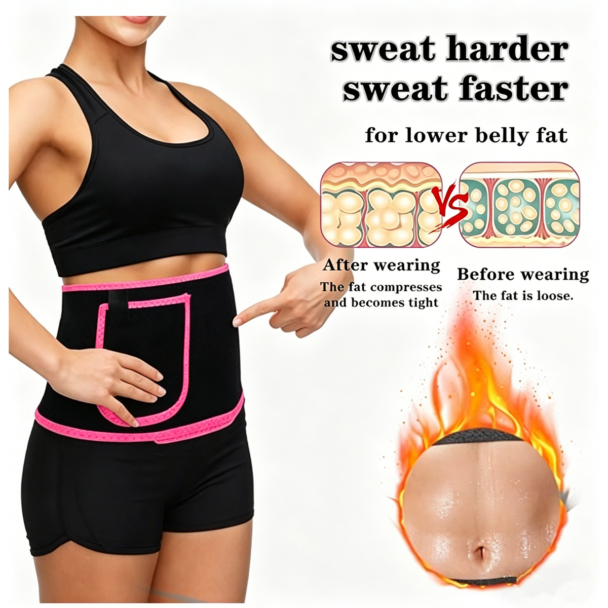 Neoprene Waist Trimmer Belt with Phone Pocket, Adjustable One Size – Workout Sweat Belt, Pink/Black