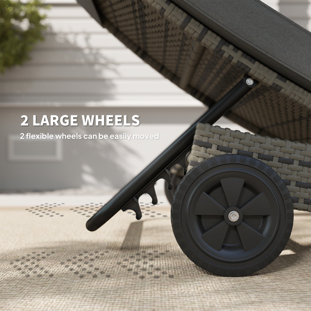 Outsunny Rattan Sun Lounger with 5-Level Reclining Back & Wheels – Outdoor Garden Recliner, Dark Grey