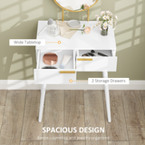 HOMCOM Modern Dressing Table with 2 Drawers & Round Mirror – Bedroom Vanity Table, White