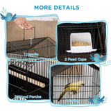 PawHut Metal Bird Cage with Plastic Perch, Food Container and Carry Handle, 50.5 x 40 x 63cm – Black