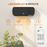HOMCOM Wall Mounted Electric Heater with 12-Hour Timer, Remote & Overheat Protection – 2000W PTC Ceramic, Black
