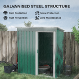 Outsunny 5 x 3ft Galvanised Steel Garden Shed with Sliding Door and Sloped Roof – Tool Storage, Green
