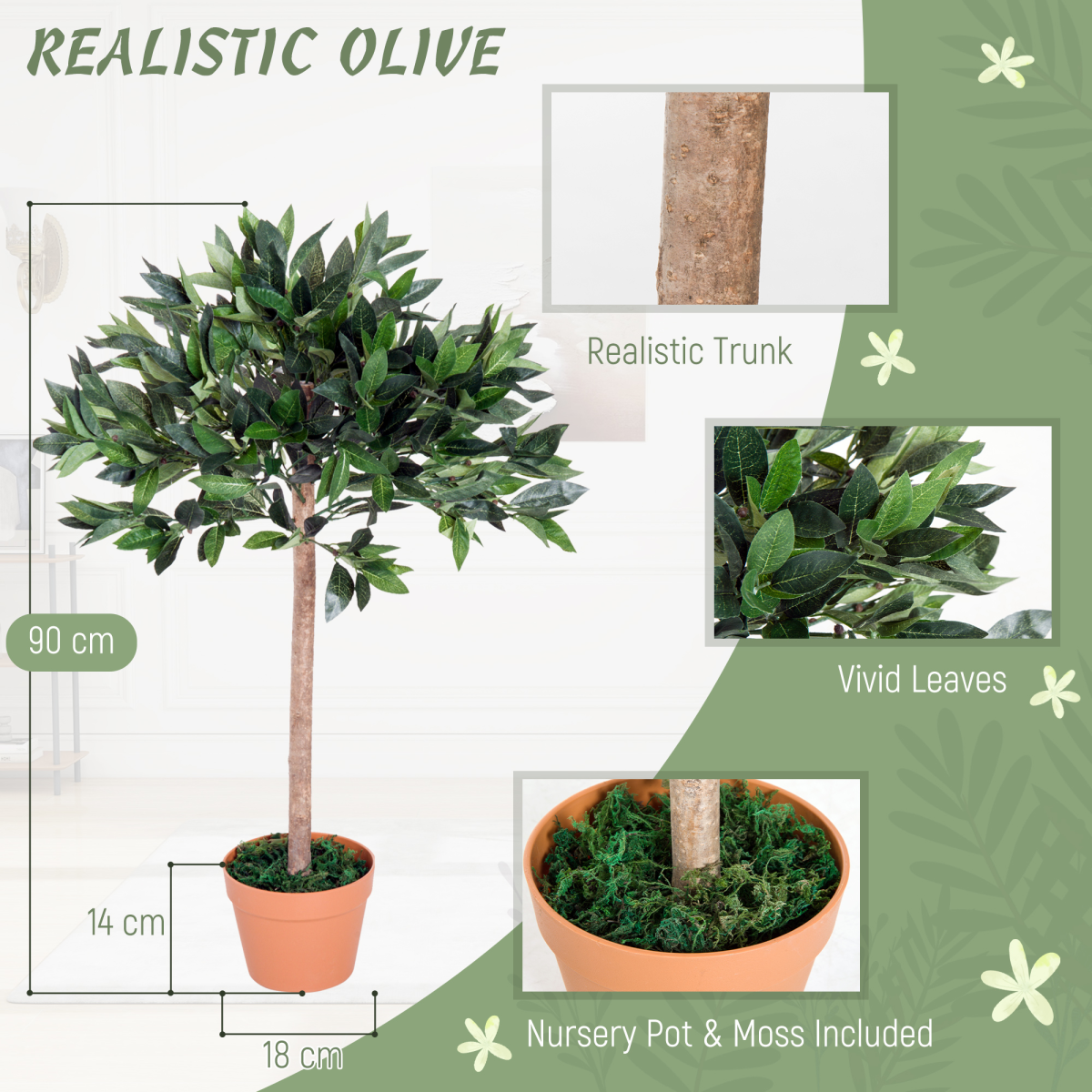 Outsunny Artificial Olive Tree Plant, 90cm