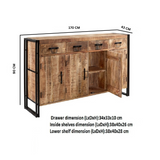 Indian Hub Cosmo Industrial Extra Large Sideboard – Solid Mango Wood & Reclaimed Metal, Hand-Crafted Storage