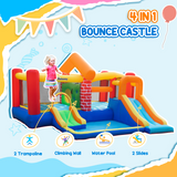 Kids Bouncy Castle with Double Slides, Splash Pool & Two Trampolines – Garden Inflatable with 450W Blower