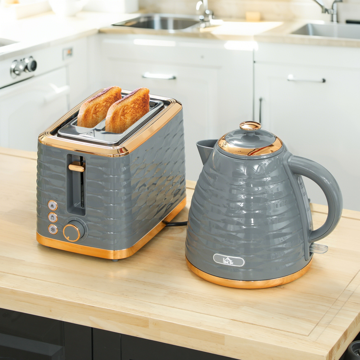 Pebbled 1.7L Fast Boil Kettle & 2-Slice Toaster Set – Matching Breakfast Duo with Textured Finish