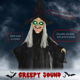 HOMCOM Life Size Witch Prop with Light-Up Eyes and Talking Sounds – Halloween Decoration, Black