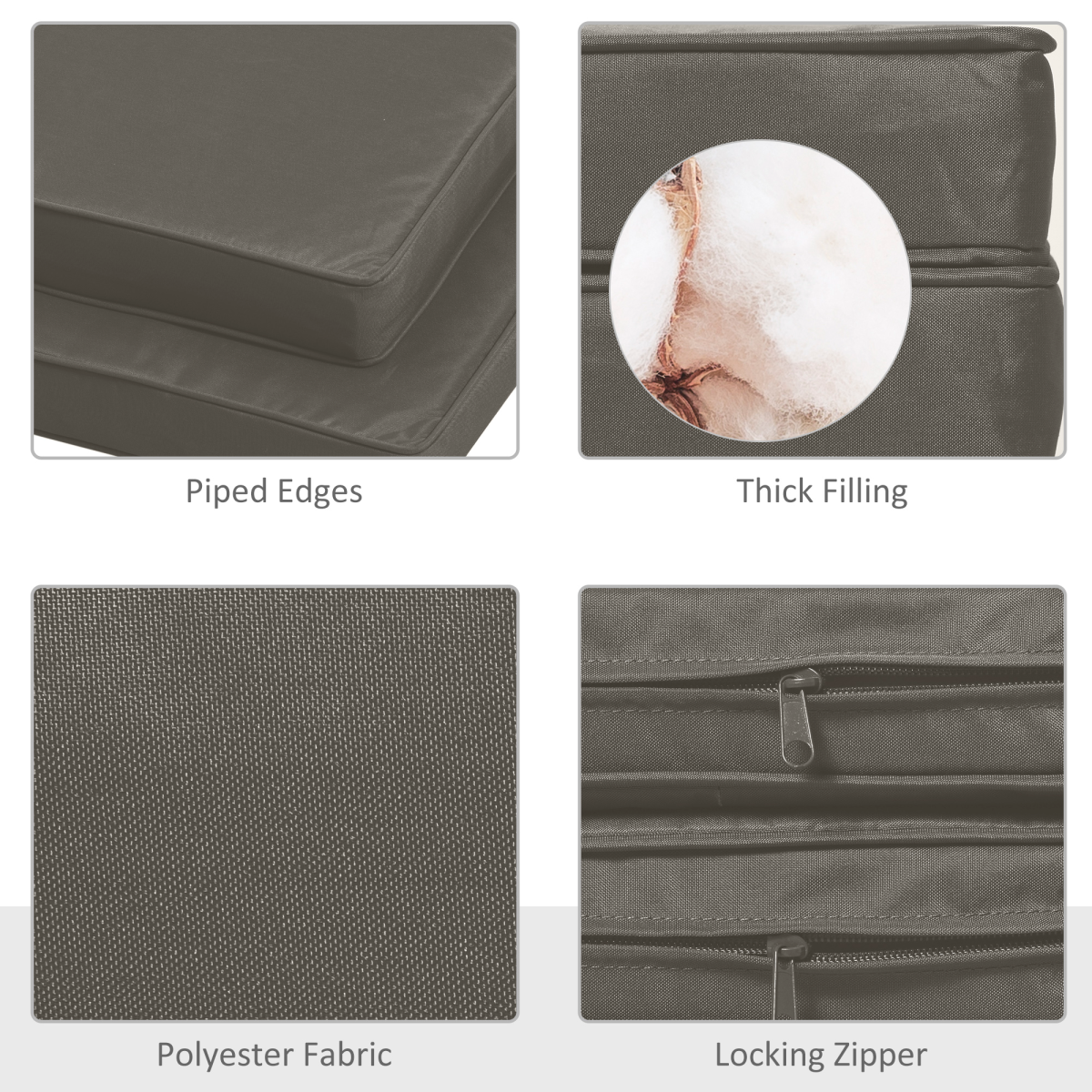 Outsunny Set of 2 Garden Seat Cushions with Ties, 45 x 45cm – Replacement Outdoor Chair Pads, Dark Grey