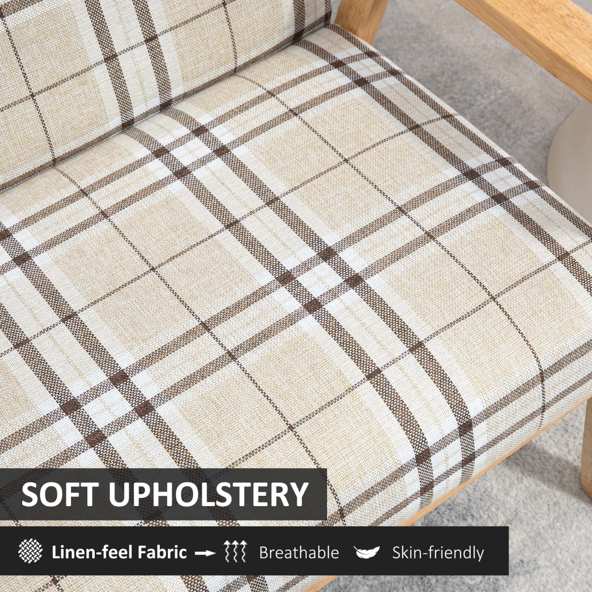 HOMCOM 2 Seater Linen-Look Loveseat Sofa with Rubber Wood Frame – Checked Design, Compact Small Sofa