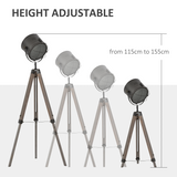 HOMCOM Pine Wood Tripod Floor Lamp with Spotlight Shade, Height Adjustable – Industrial Style, Brown