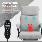 Vinsetto Heated Massage Office Chair with 4-Point Vibration, Footrest & Remote – Light Grey PU Leather