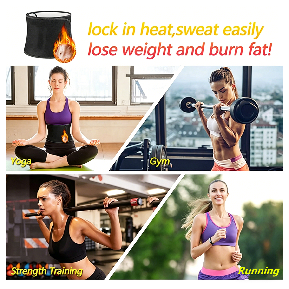 Waist Trimmer Belt with Phone Pocket – Adjustable Neoprene Workout Sweat Band, Blue & Black