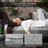 Outsunny 3-Piece Rattan Wicker Garden Sofa Set with Tea Table and Cushions – Patio Furniture, Light Grey
