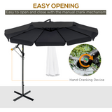 Outsunny 2.7m Cantilever Banana Parasol with Crank Handle & Cross Base – Garden Sun Shade, Black