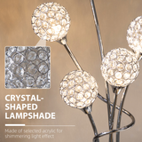HOMCOM K9 Crystal 5-Light Upright Floor Lamp with Bead-Filled Shades – Living Room Standing Light, Silver