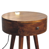 Artisan Furniture Solid Wood Chestnut Bedside Table with Drawer & Brass Knob – Rounded Edges, Dark Brown