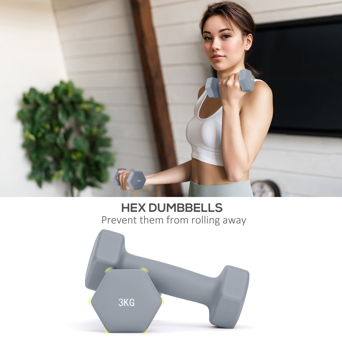 Dumbbell Set with Storage Rack, 12kg Total (2 x 1kg, 2 x 2kg, 2 x 3kg) – Home Gym Hand Weights, Green