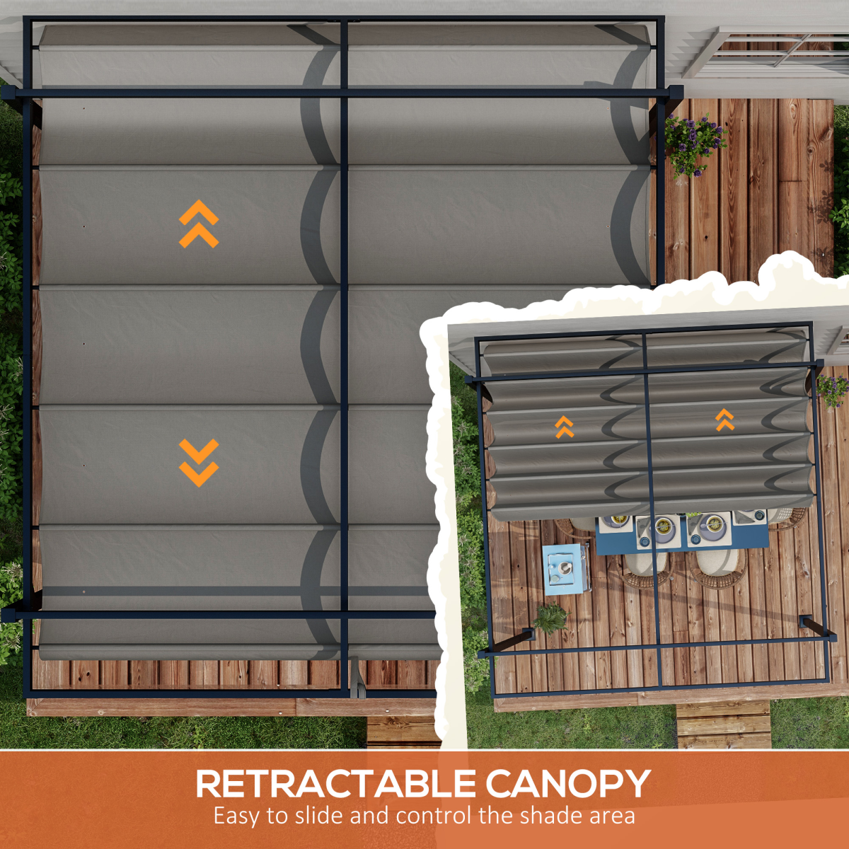 Outsunny 3x4m Aluminium Pergola with Retractable Polyester Canopy – Rust-Resistant Garden Shelter, Dark Grey