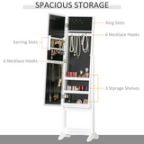 HOMCOM LED Mirrored Jewellery Cabinet with Full-Length Mirror, 36 x 30 x 136 cm – Storage, White
