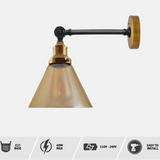 LEDSone Vintage Industrial Amber Glass Wall Light with Copper-Plated Base – Adjustable Bedside Wall Lamp, E27