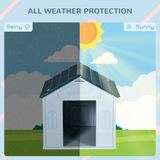 PawHut Weather-Resistant Plastic Dog House with Cottage Windows – Ventilated Shelter for Medium Dogs, Blue