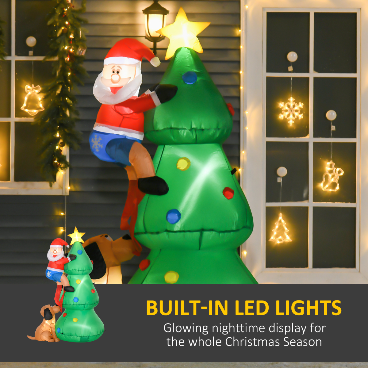 1.8m Inflatable Christmas Tree with Santa Claus & Dog, LED Lights – Self-Inflating Indoor & Outdoor Decoration
