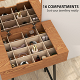 HOMCOM Industrial Vanity Desk with Flip-Up Mirror, 16 Hidden Compartments and Steel Legs – Natural Wood Effect