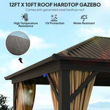 Outsunny 3.6 x 3m Metal Hardtop Gazebo with Zip Curtains & Mosquito Netting – Garden Shelter, Brown