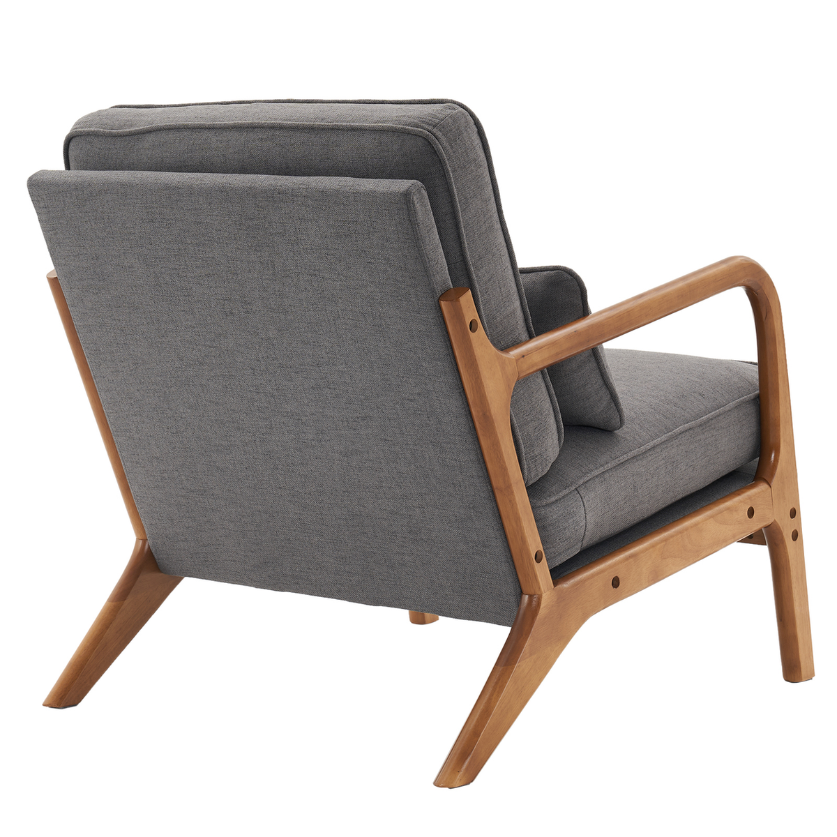 Oak Armrest Upholstered Single Lounge Chair – Comfortable Accent Armchair for Living Rooms & Bedrooms, Dark Grey