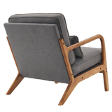 Oak Armrest Upholstered Single Lounge Chair – Comfortable Accent Armchair for Living Rooms & Bedrooms, Dark Grey