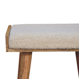 Artisan Furniture Tray-Style Footstool in Solid Mango Wood with Cotton Boucle Upholstery – Cream & Brown