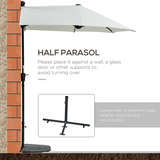 Outsunny 2m Half Parasol with Double Canopy, Crank Handle & Cross Base – Balcony & Patio Wall Shade, Cream White