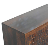 Artisan Furniture Solid Mango Wood Arno Carved Chest of 3 Drawers, Tapered Legs – Bedroom Storage, Dark Brown