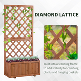Outsunny Wooden Flower Box Planter with Back Net Board – Fir Wood Garden Display for Plants and Climbers