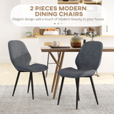 HOMCOM Upholstered Dining Chairs, Set of 2 with Padded Seats & Metal Legs – Armless Kitchen Chairs, Grey