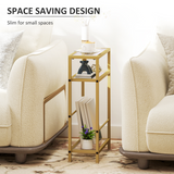 HOMCOM Slim Side Table with Three-Tier Tempered Glass Shelves – 18 cm Narrow End Table, Gold Tone