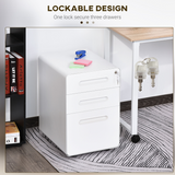 Vinsetto 3-Drawer Steel Mobile Filing Cabinet with Lock, Pencil Tray & Wheels – Home Office Storage, White