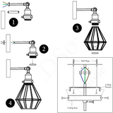 LEDSone Vintage Industrial Adjustable Cage Wall Lamp with E27 Holder – Retro Metal Wall Sconce, Black