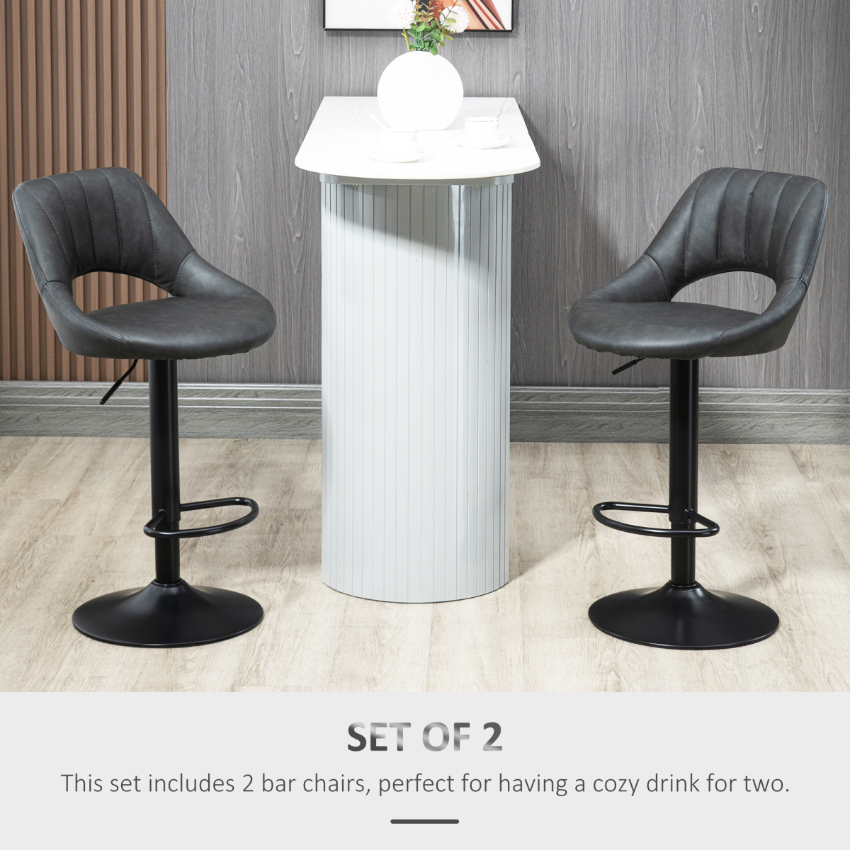 HOMCOM Adjustable Swivel PU Leather Bar Stools with Footrest – Kitchen Island Seating, Set of 2