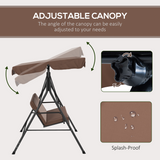 Outsunny 3-Person Outdoor Porch Swing Chair with Cushioned Seat and Adjustable Canopy – Garden Swing, Brown