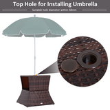 Outsunny PE Rattan Tea Coffee Table with Parasol Hole and Storage Shelf – Metal Frame Garden Table, Mixed Grey