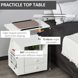 HOMCOM 360° Rotating Tilting End Table with Storage Cabinet and Edge Stopper – White