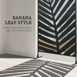 Outsunny 6.5FT Metal Outdoor Privacy Screen Panel with Stand & Ground Stakes – Banana Leaf Cut-Out Design
